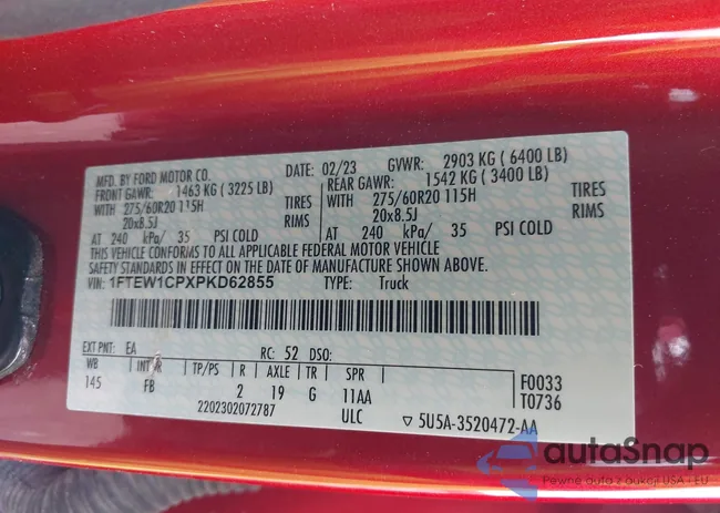 1FTEW1CPXPKD62855: 43529720