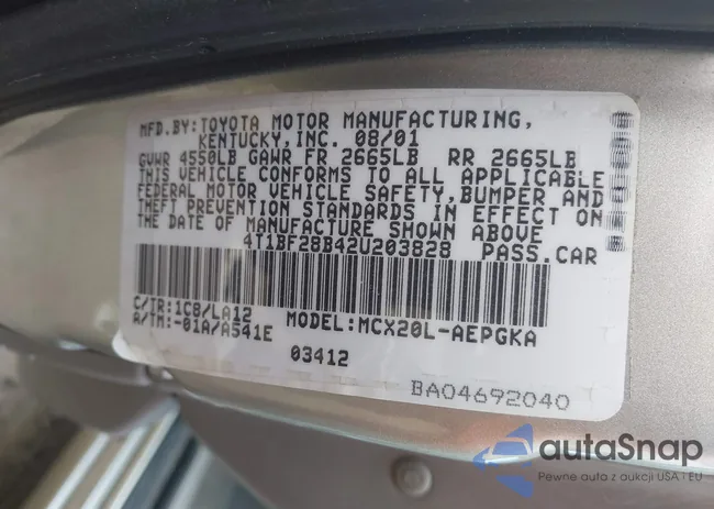 4T1BF28B42U203828: 43529734