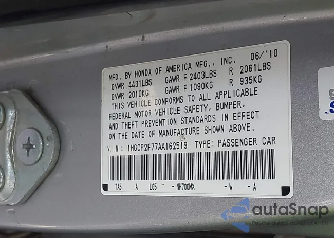 1HGCP2F77AA162519: 43530461