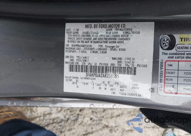 3FAHP0JA2AR259585: 43530629