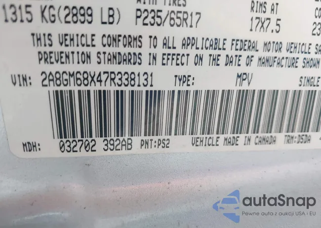 2A8GM68X47R338131: 43530740