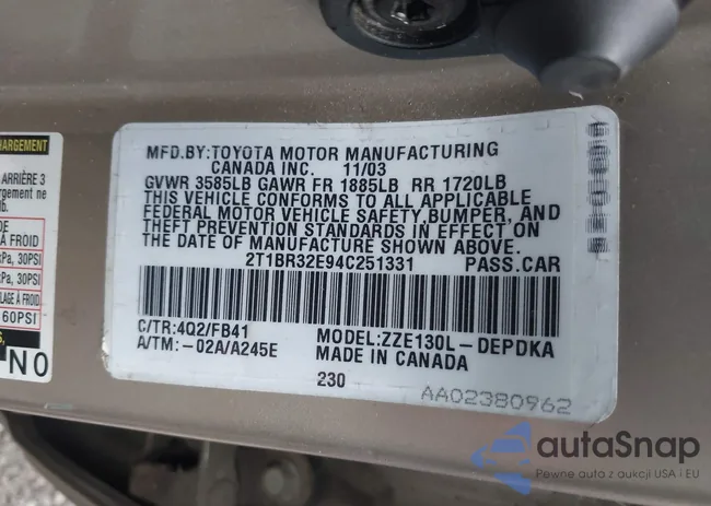 2T1BR32E94C251331: 43530965