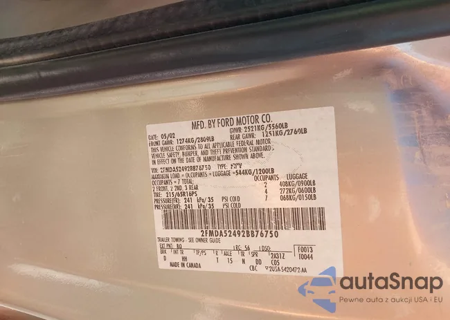 2FMDA52492BB76750: 43530001