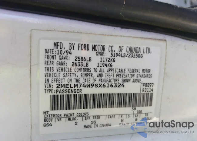 2MELM74W9SX616324: 43530199