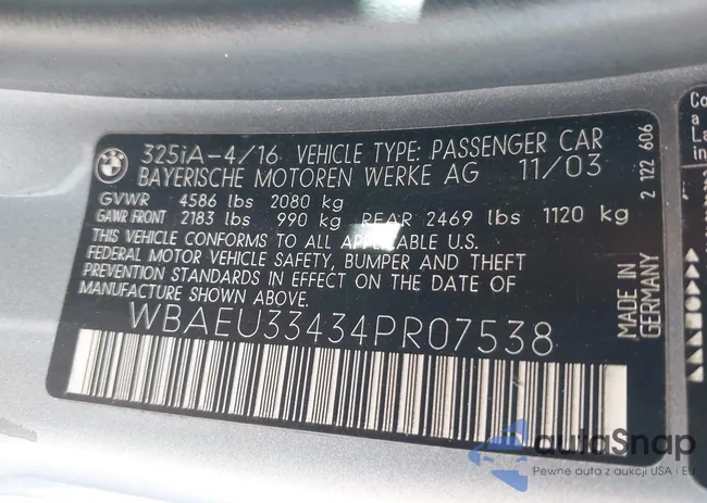 WBAEU33434PR07538: 43530232