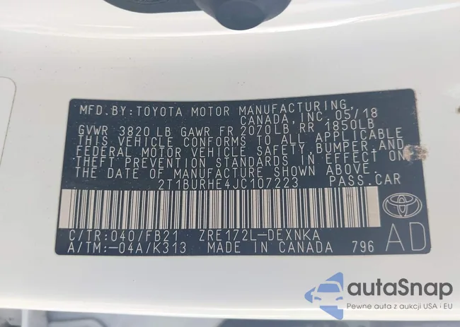 2T1BURHE4JC107223: 43531461