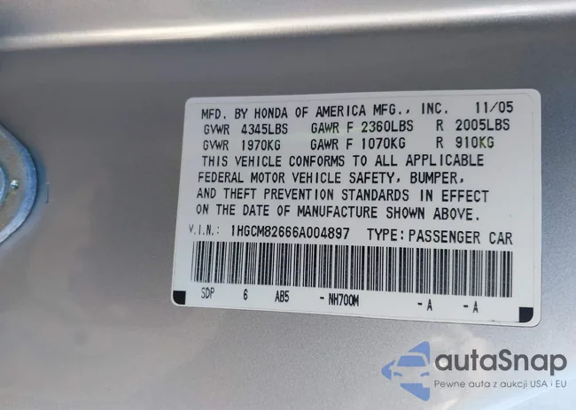 1HGCM82666A004897: 43531589