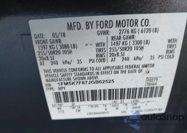 1FM5K7F87JGB62525: 43531638