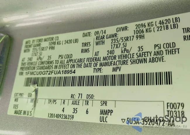 1FMCU0G72FUA18954: 43531869