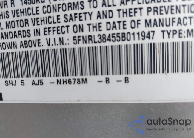 5FNRL38455B011947: 43531062