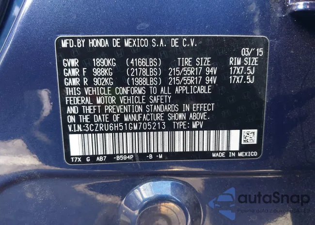 3CZRU6H51GM705213: 43531086