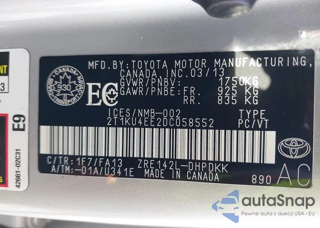 2T1KU4EE2DC058552: 43531177