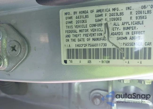 1HGCP2F75AA011730: 43531206