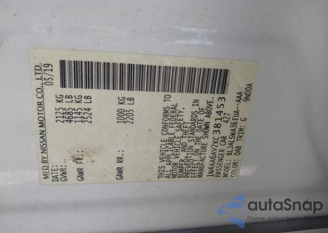 1N4AA6AV2KC381453: 43532463