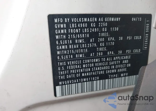 WVGBV3AX1DW611628: 43532018