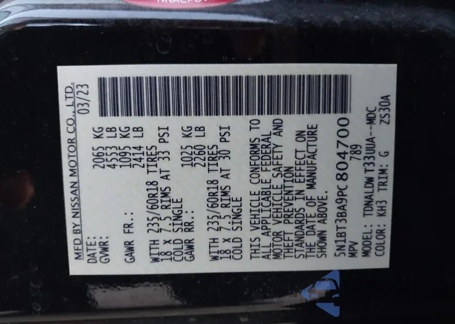 5N1BT3BA9PC804700: 43532179