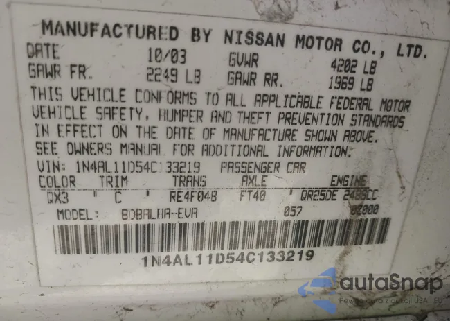 1N4AL11D54C133219: 43532184