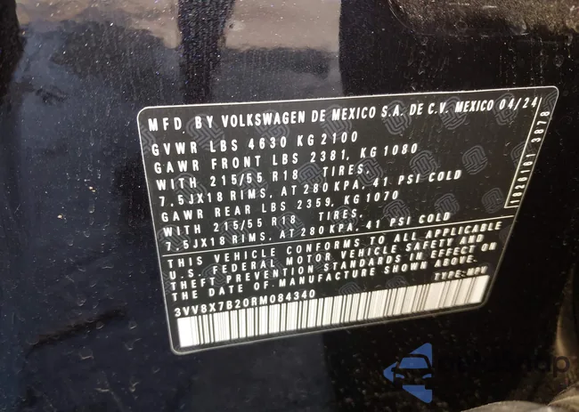 3VV8X7B20RM084340: 43532210