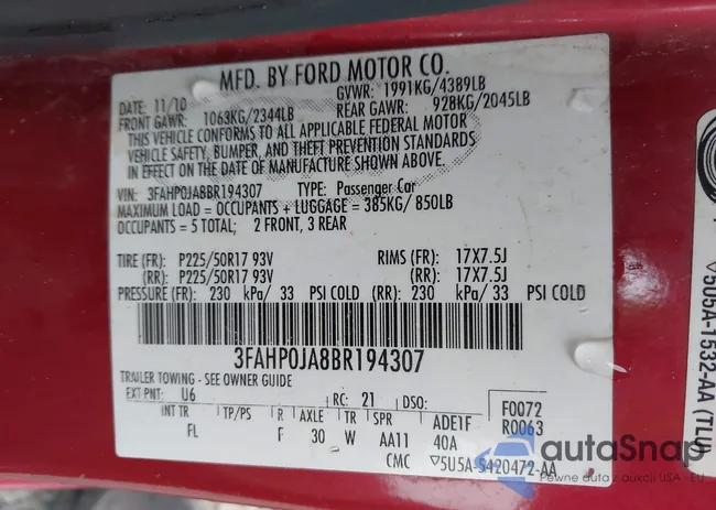 3FAHP0JA8BR194307: 43532352