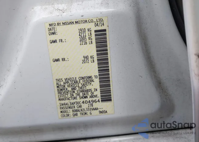 1N4AL3AP3EC404964: 43533355