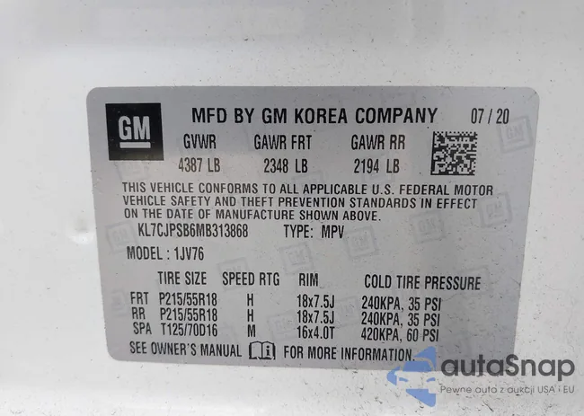 KL7CJPSB6MB313868: 43534634