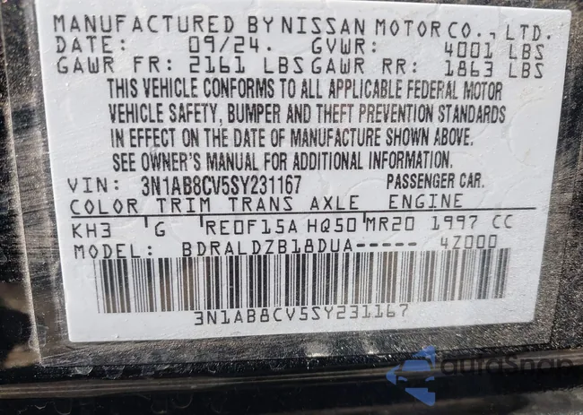 3N1AB8CV5SY231167: 43534660