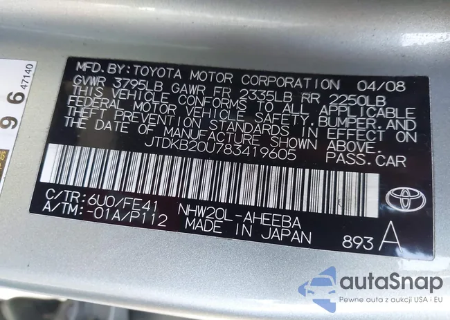 JTDKB20U783419605: 43534931