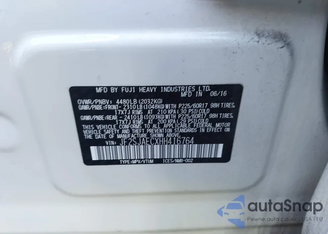 JF2SJAECXHH416764: 43534962