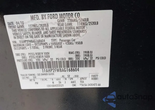 1FAHP2FW8AG168604: 43533997