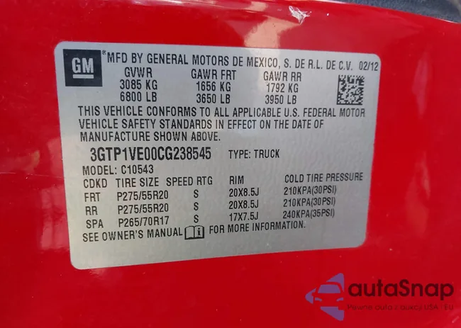 3GTP1VE00CG238545: 43534285