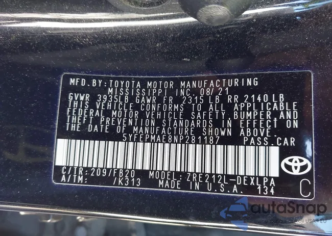 5YFEPMAE8NP281187: 43534298