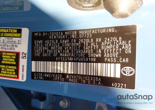 4T1S31AK4PU059198: 43534333