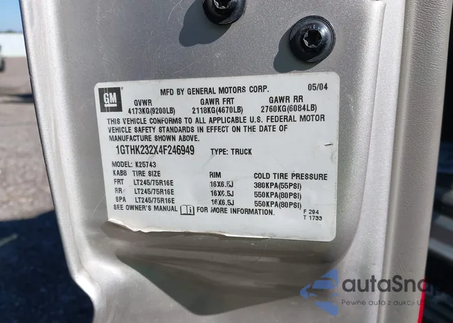 1GTHK232X4F246949: 43534358