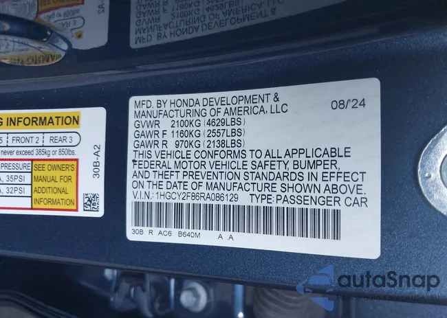 1HGCY2F86RA086129: 43535490