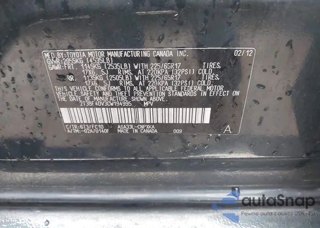 2T3BF4DV3CW194995: 43535578