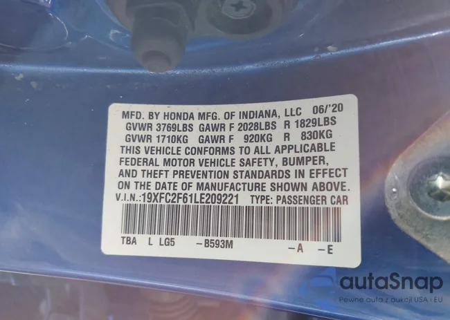 19XFC2F61LE209221: 43535599