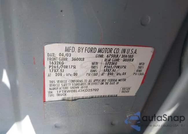 1FTRW08L43KD25702: 43535683