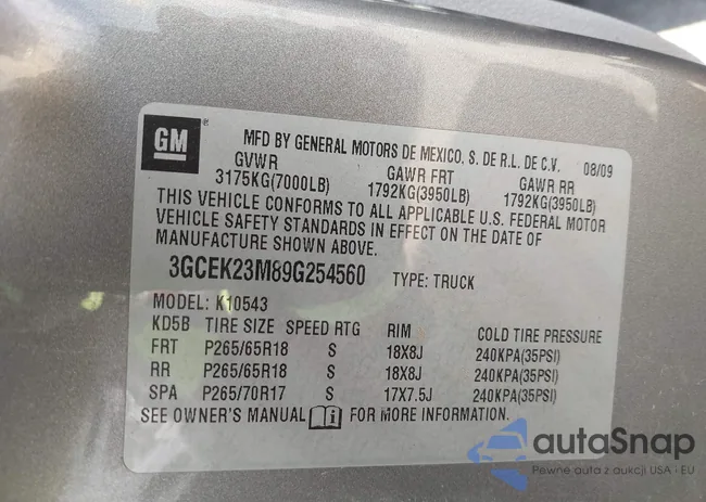 3GCEK23M89G254560: 43535117