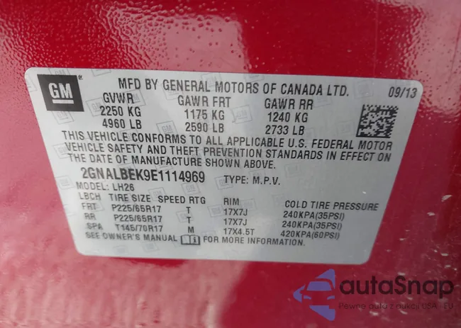 2GNALBEK9E1114969: 43535322