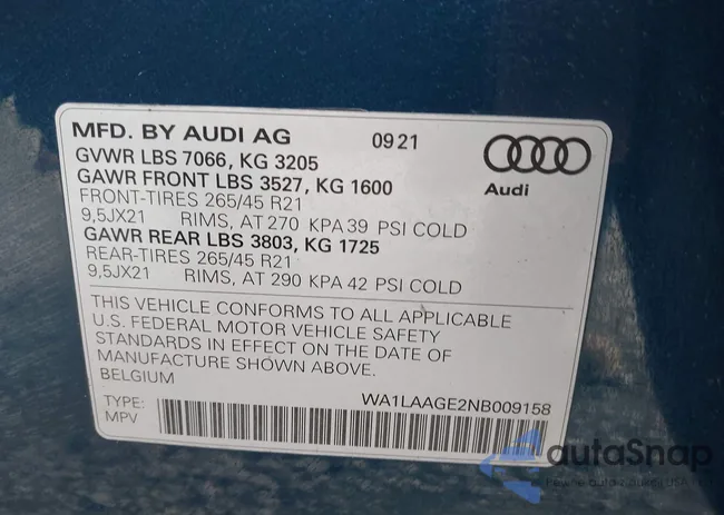 WA1LAAGE2NB009158: 43535346