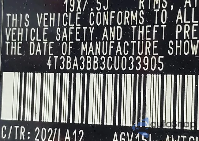 4T3BA3BB3CU033905: 43536827