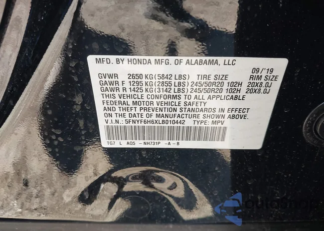 5FNYF6H6XLB010442: 43536019