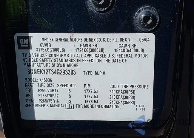 3GNEK12T34G293303: 43536085