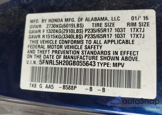 5FNRL5H20GB055643: 43537484