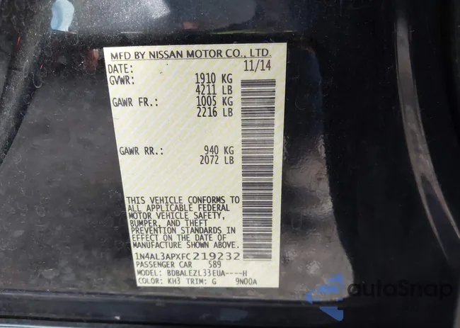 1N4AL3APXFC219232: 43537732