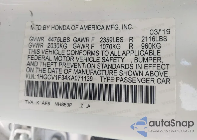 1HGCV1F34KA071139: 43537780