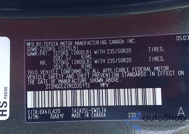 2T2HGCEZ2RC035113: 43537885