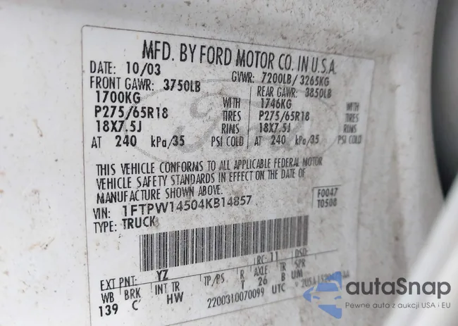 1FTPW14504KB14857: 43537890