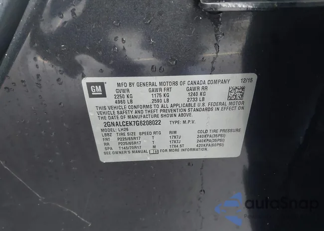 2GNALCEK7G6208022: 43537161