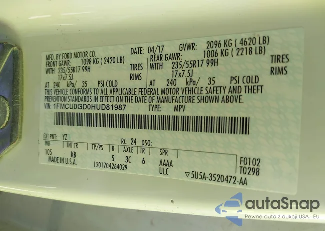 1FMCU0GD0HUD81987: 43537163